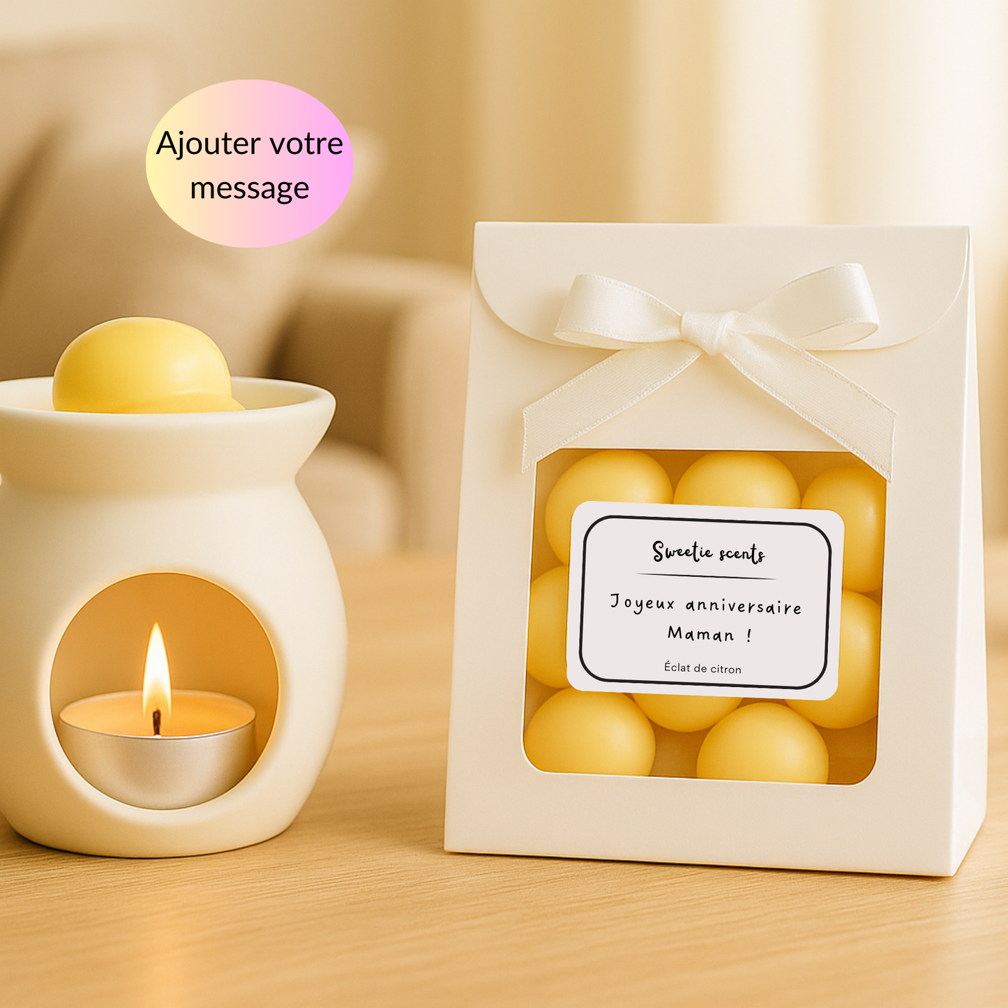 Coffret cadeau fondants parfumé citron meringué, anniversaire, fêtes des mères, personnalisable avec message ou poème – Sweetie Scent