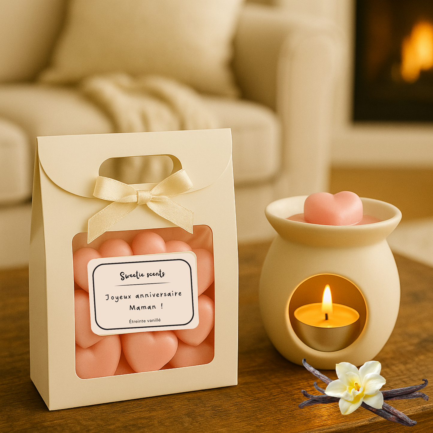 Coffret étreinte Vanillée personnalisé  - 10 fondants parfumés clean