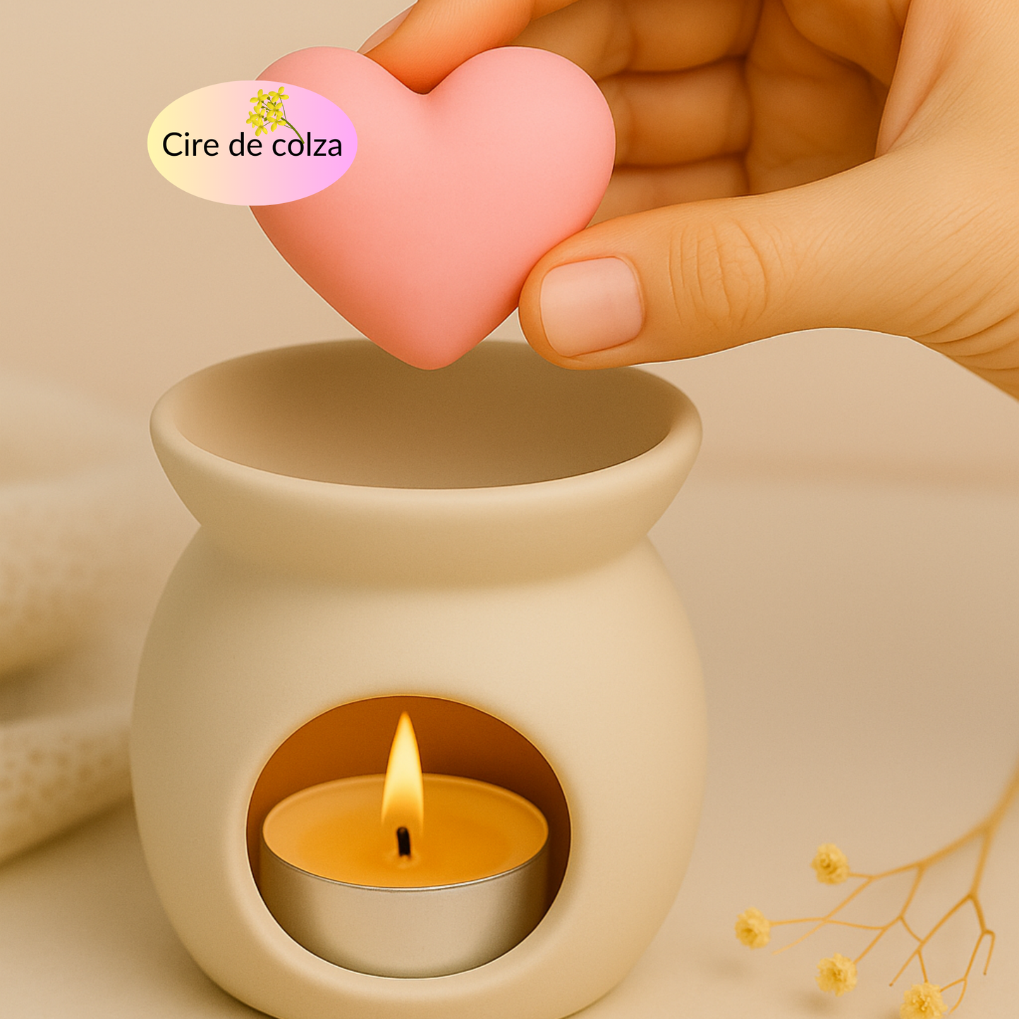 Fondant parfumé cœur Monoï vanillé, vegan, cire de colza naturelle et non toxique – Sweetie Scent
