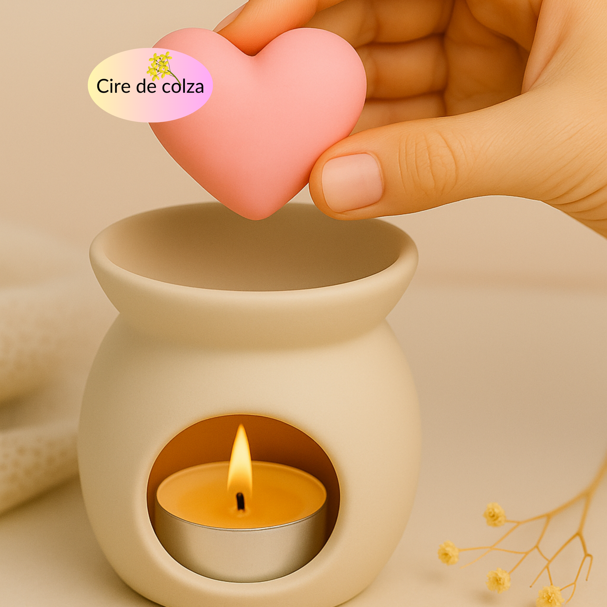 Fondant parfumé cœur Monoï vanillé, vegan, cire de colza naturelle et non toxique – Sweetie Scent
